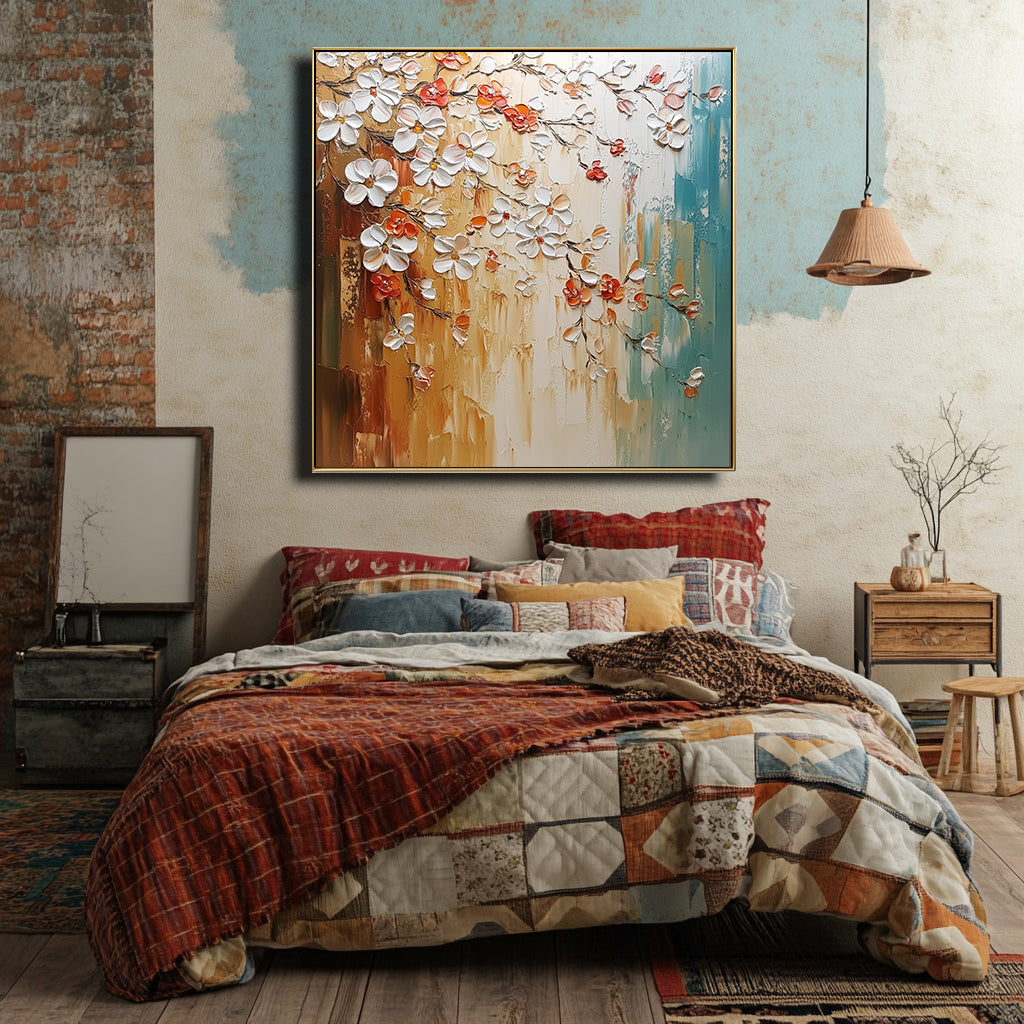 Golden Bloom Textured Painting-wp241838