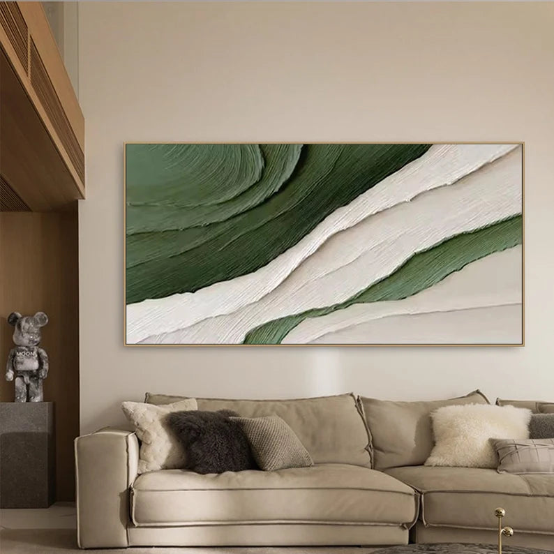 Green and White Textured Abstract Wall Art