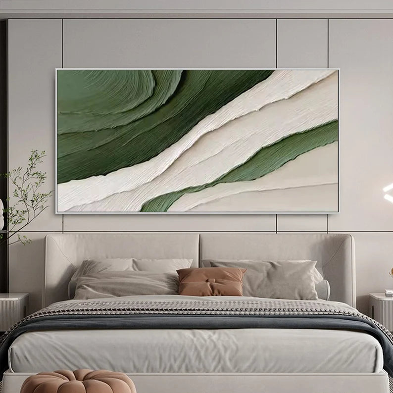 Green and White Textured Abstract Wall Art