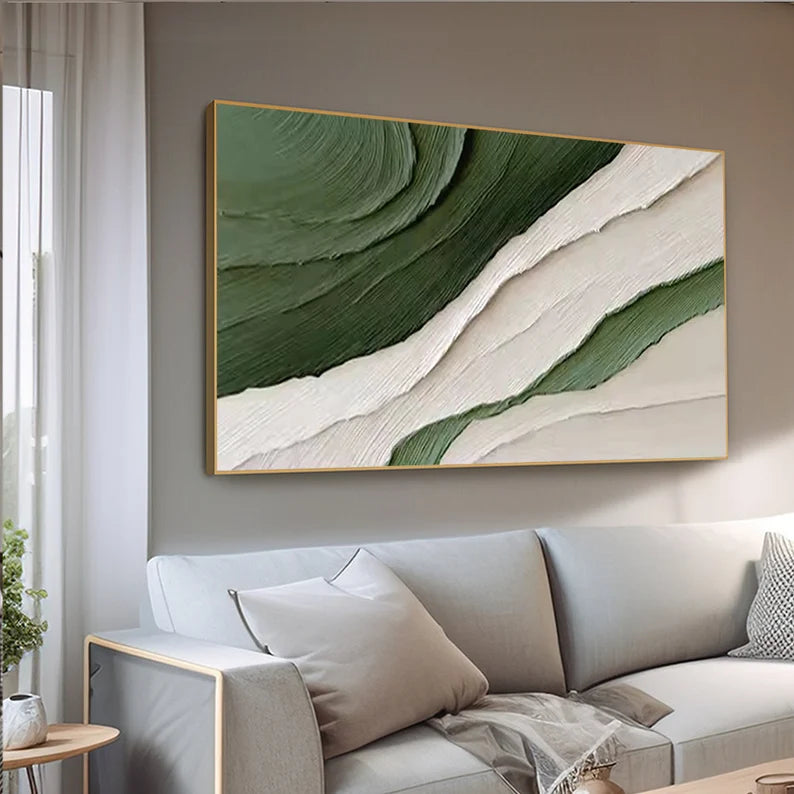 Green and White Textured Abstract Wall Art